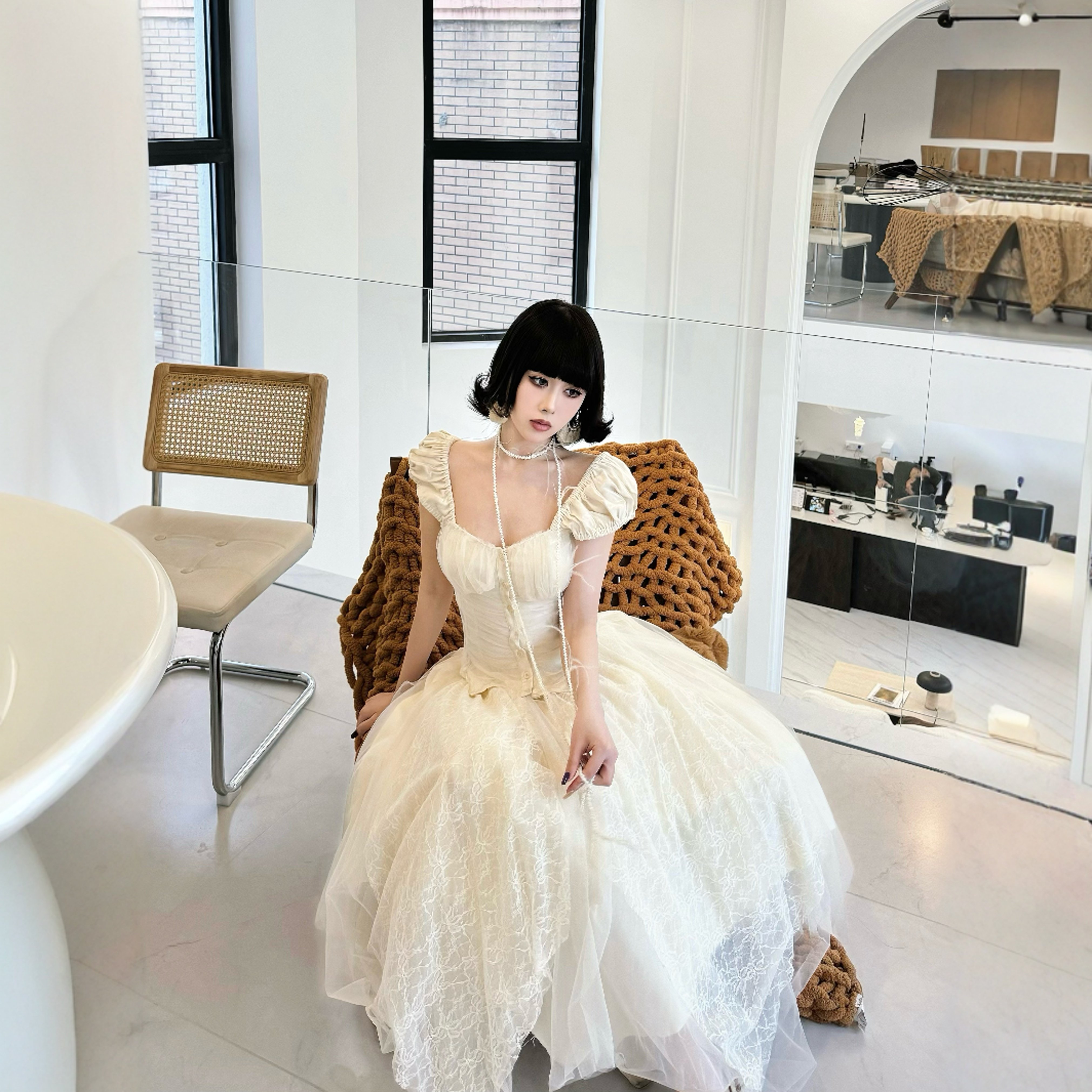 25新品【对版】elywod法式仙女蕾丝拼接上衣蓬蓬裙网纱半身裙套装,淘宝优惠券,粉丝福利购,淘宝优惠卷