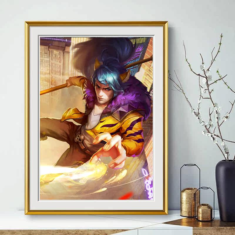 韩信街头霸王竖版十字绣新款客厅小幅小件王者荣耀皮肤满砖钻石画
