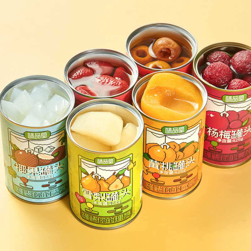 味品堂多口味罐头425g*6罐黄桃草莓杨梅杂果山楂即食水果罐头整箱