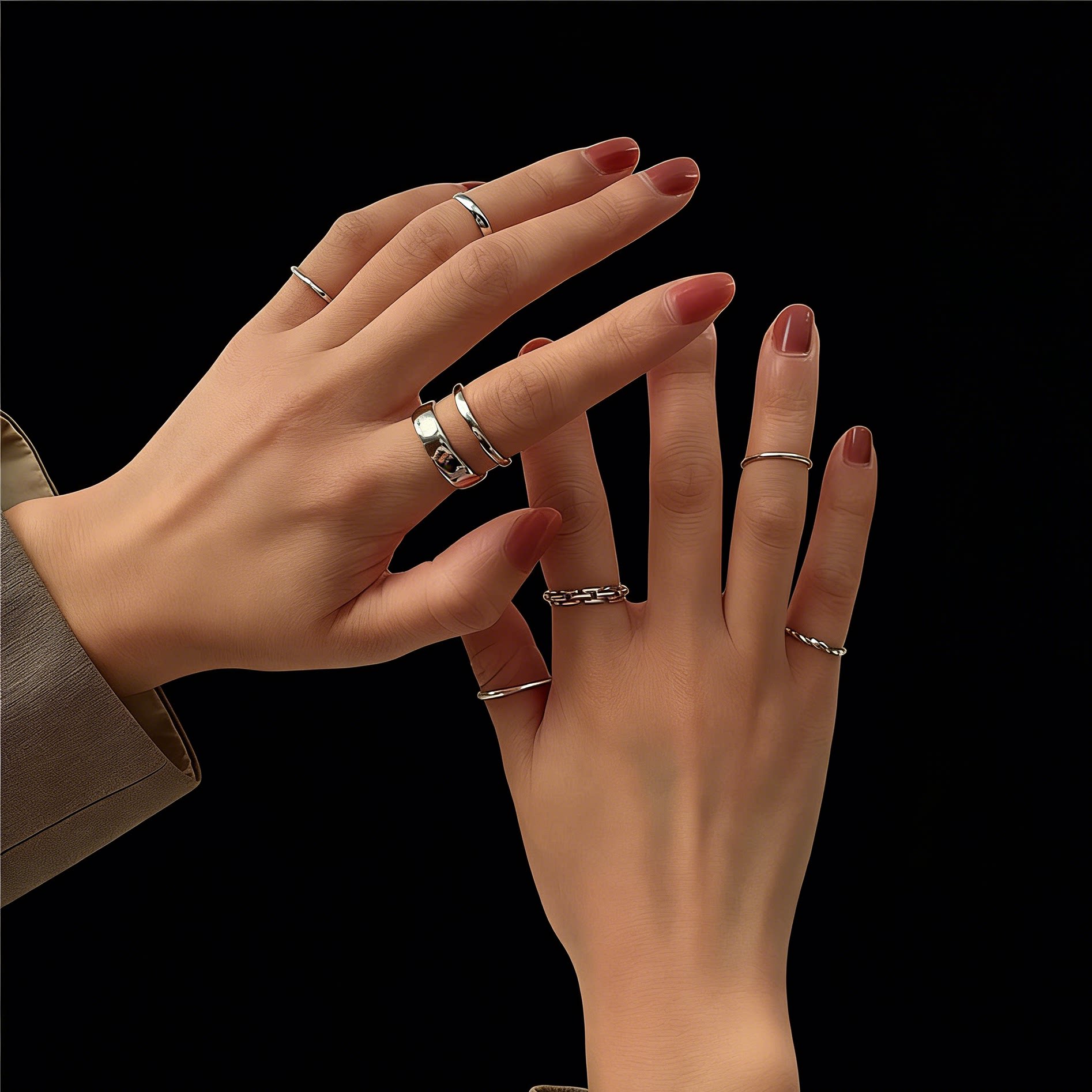 Nojob vintage vintage night weaving seven chapters medieval ring niche design live mouth stacking ring for women