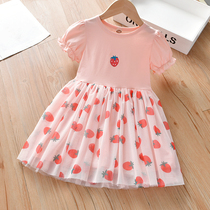 Girls Summer Dress 2022 Summer Dress Kids Short Sleeve Princess Dress Foreign Pie Baby Girl Strawberry Skirt Cartoon