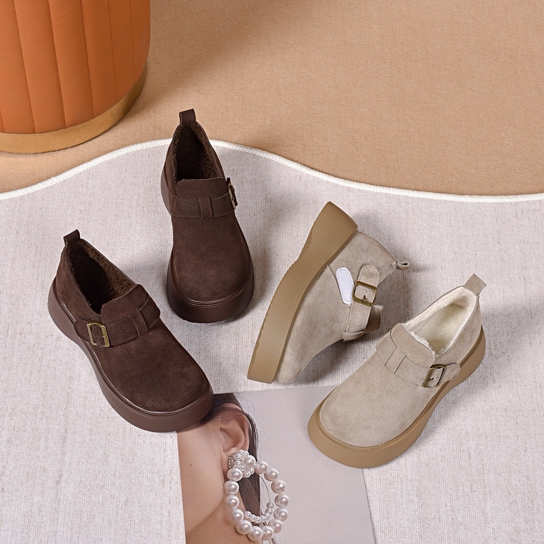 厚底勃肯鞋女魔术贴反绒皮休闲鞋百搭增高棉鞋35-40码 - 图2