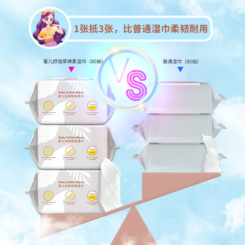 miaoers婴儿加厚绵柔湿巾大包装无酒精特价手口洁肤新生宝宝专用,淘宝优惠券,粉丝福利购,淘宝优惠卷