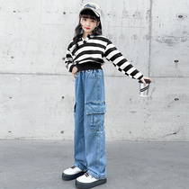 Jeans Girl Fall 2023 new Korean version Childrens clothing Girl Clothes Girl Pants Foreign Air Big Boy Pants