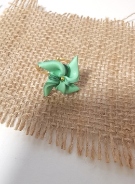 原创软陶戒指绿色风车系列