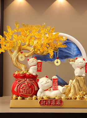 招财猫发财树流沙画摆件