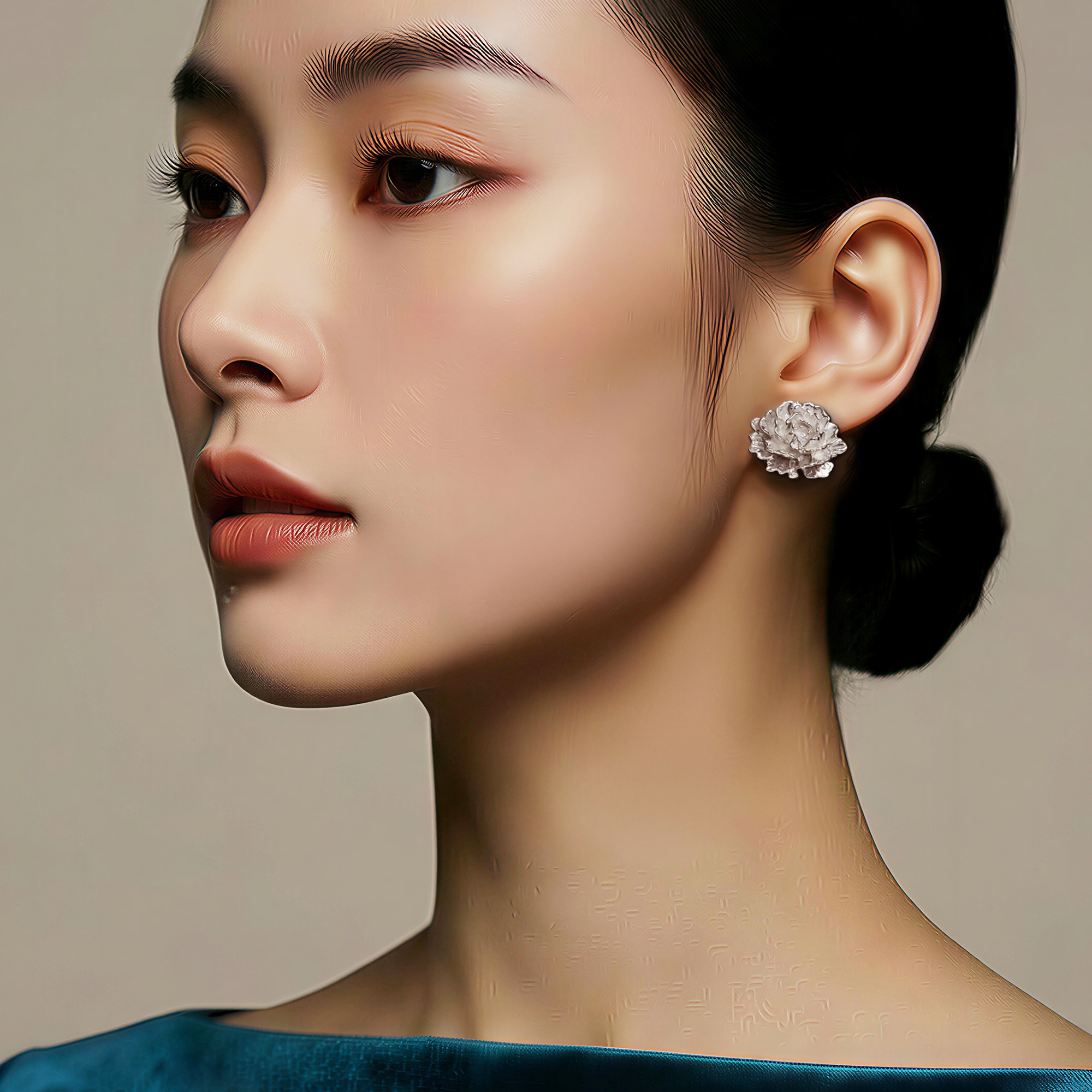 新中式原创s999足银牡丹花大耳钉复古立体防过敏国风设计小众耳饰,淘宝优惠券,粉丝福利购,淘宝优惠卷