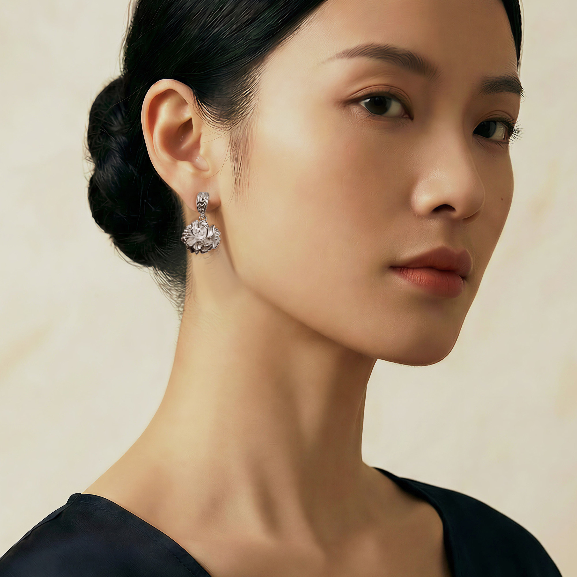 s999足银立体牡丹花卉耳针耳饰原创设计小众复古中式纯银耳环礼物,淘宝优惠券,粉丝福利购,淘宝优惠卷