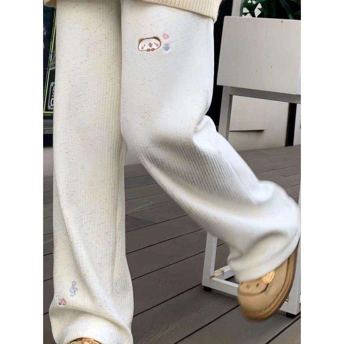 女童小熊刺绣秋季彩虹点点糯米裤子2025新款中大童可爱阔腿裤长裤,淘宝优惠券,粉丝福利购,淘宝优惠卷