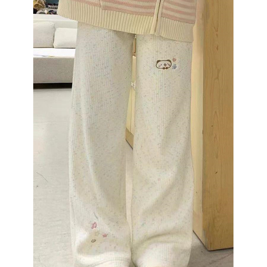女童小熊刺绣秋季彩虹点点糯米裤子2025新款中大童可爱阔腿裤长裤,淘宝优惠券,粉丝福利购,淘宝优惠卷