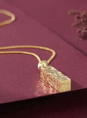 S925纯银碎冰冰四方来财印章小方条项链男女生转运珠吊坠锁骨链女