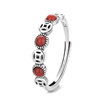 S925 sterling silver southern red agate coin-shaped ring for girls with retro geometric wealth and cool design ring