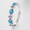 S925 sterling silver southern red agate coin-shaped ring for girls with retro geometric wealth and cool design ring