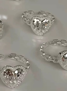 S925纯银爱心碎碎冰戒指女生