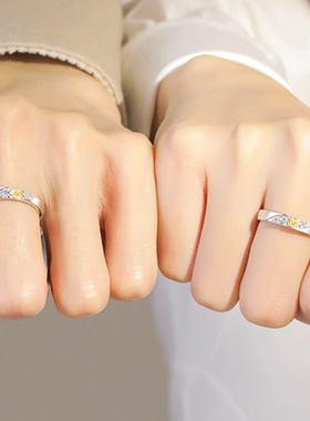 S999纯银分色双色枫叶素圈戒指男女生情侣对戒个性梧桐叶子食指环