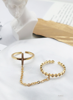 十字架戒指时尚个性纯银链条连体