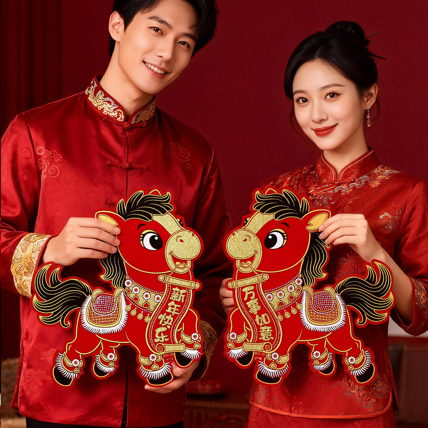 新年卡通贴画过年可爱贴纸2026马年对贴生肖春节门贴墙贴绒布双面,淘宝优惠券,粉丝福利购,淘宝优惠卷