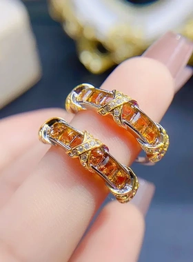 日韩天然黄水晶戒指925银女士活口3*3mm一手定制款石榴石透辉石