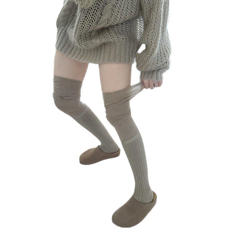 秋冬卡其色长筒袜女咖啡色高筒袜米白色大腿袜日系拼接烟灰过膝袜,淘宝优惠券,粉丝福利购,淘宝优惠卷