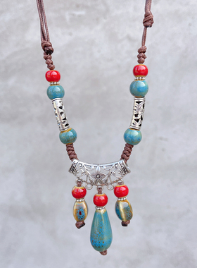 手工编织项链景德镇陶瓷裙子配饰