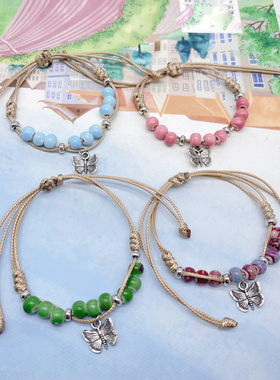 景德镇陶瓷清新圆新中式陶瓷珠饰品波西米亚民族风手编手链学生