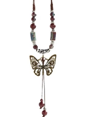 以原创手工陶瓷饰品长款毛衣链民族风换带配饰夏挂饰约一缕项链