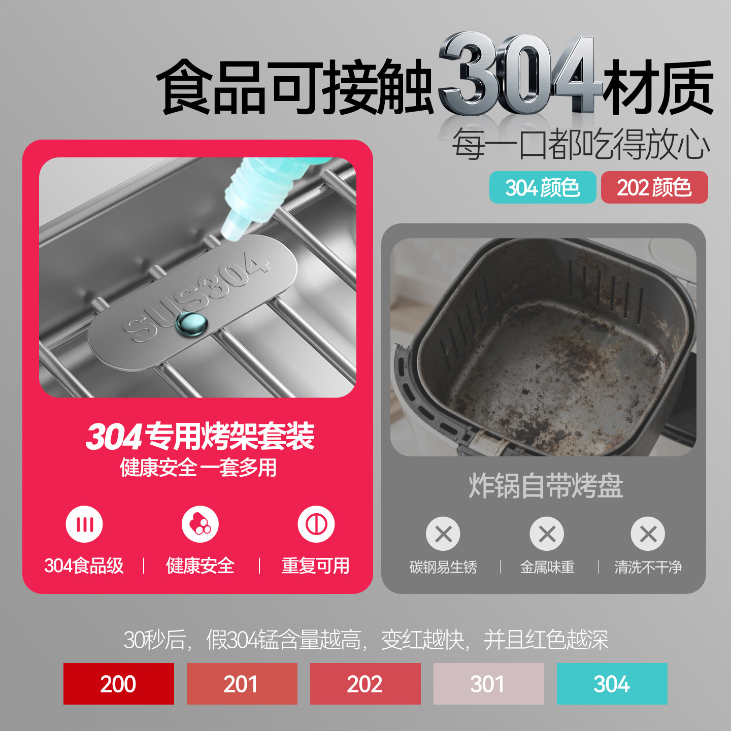 魔幻厨房方形304不锈钢空气炸锅烤盘烤架烤箱食品级烧烤内支架子,淘宝优惠券,粉丝福利购,淘宝优惠卷