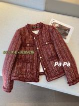 Retro Red Little Fragrant Wind Down Jacket Woman Winter Thickened Warm Wool Woven Down Jacket Short blouse