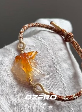 新款国风美学灵狐中式灵狐面具手绳中国风枫叶红撞色情人节送女友