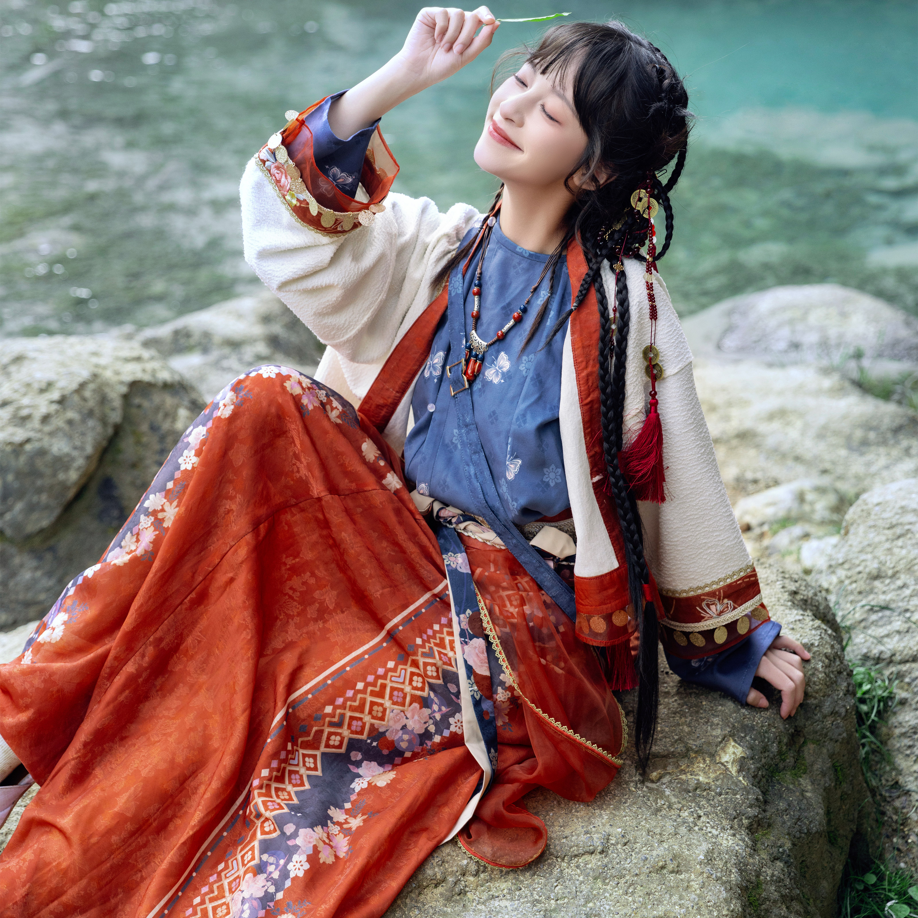 花朝记|永无岛|唐制汉服背子圆领衫五破交窬裙春秋女民族风旅拍 - 图0