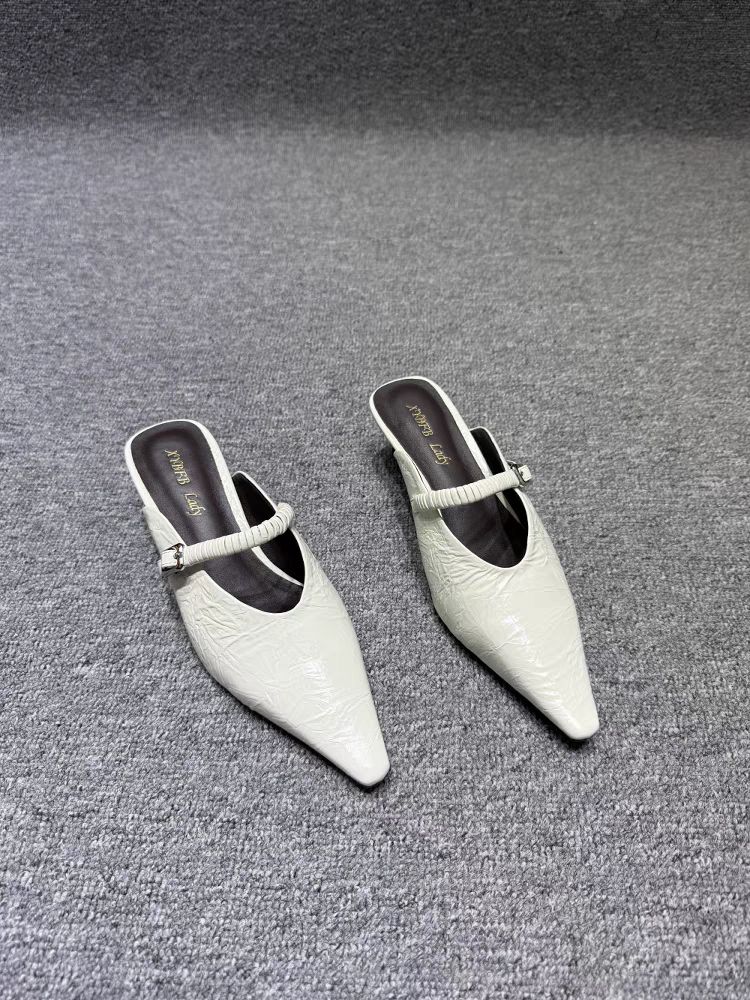 新款真皮尖头细跟包头女人味半拖鞋潮软底舒适女鞋 - 图2