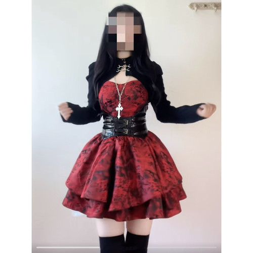 甜辣红色吊带连衣裙带胸垫性感收腰显瘦芭蕾风公主蓬蓬裙生日短裙 - 图2