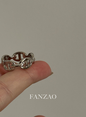 FANZAO纯银开口戒指女INS小众设计感极简百搭猪鼻链链条质感S925