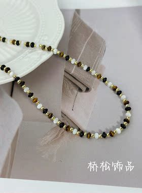 虎眼石串珠锁骨链女贝壳高级感