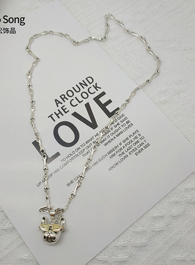 个性嘻哈眼镜狗爷项链女银锁骨链