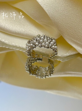 珍珠锆石开口戒指女夏2025新款