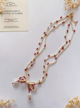 复古樱桃 原创设计新款手工制作串珠项链时尚简约百搭饰品锁骨链