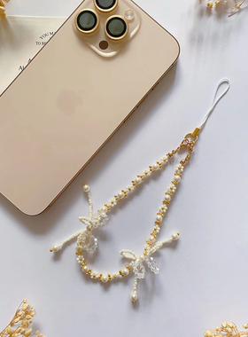 小雏菊 ins创意新款珍珠蝴蝶结串珠手机链时尚百搭手链挂绳挂饰