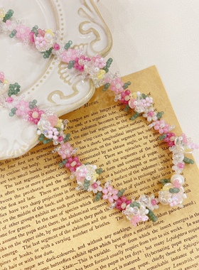 原创自制串珠淡水珍珠米珠花朵项链甜美可爱少女感春夏新品锁骨链