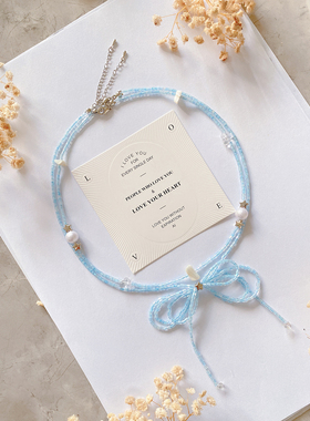 惬意蓝 春夏新款简约百搭蝴蝶结锁骨链手链diy手工进口珠材料包