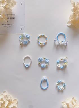 蓝白配色串珠碎花戒指ins甜美小清新春夏日韩小众配饰串珠材料包