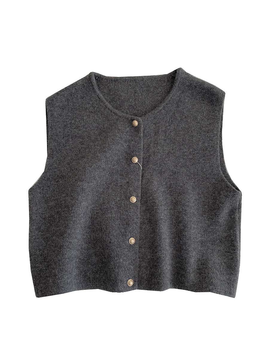 韩系气质金扣针织马甲！秋冬温柔软糯外搭毛衣背心纯色叠穿上衣女,淘宝优惠券,粉丝福利购,淘宝优惠卷