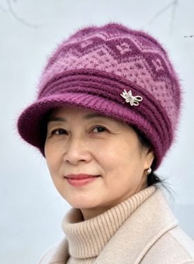 冬季中老年女加绒护耳奶奶帽