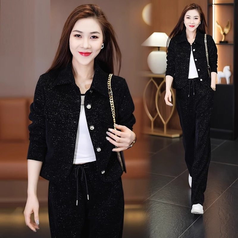 加绒加厚时尚套装女2025秋冬新款小个子休闲洋气显瘦阔腿裤两件套,淘宝优惠券,粉丝福利购,淘宝优惠卷