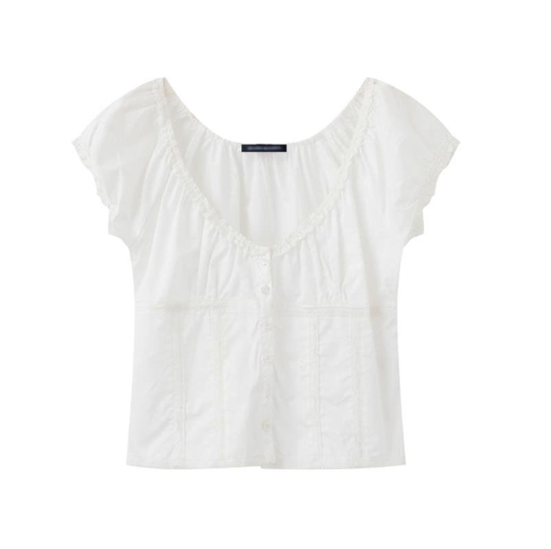 Brandy Girl bm叠穿甜辣上衣夏季设计感白色泡泡袖短袖衬衫显瘦女 - 图3