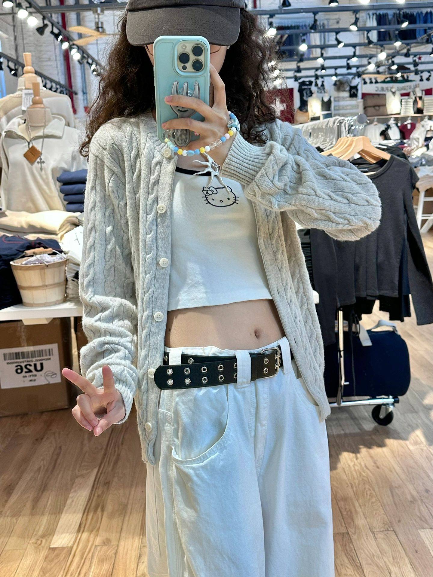 Brandy girl bm美式复古少女浅灰色麻花针织开衫单排扣毛衣外套女,淘宝优惠券,粉丝福利购,淘宝优惠卷