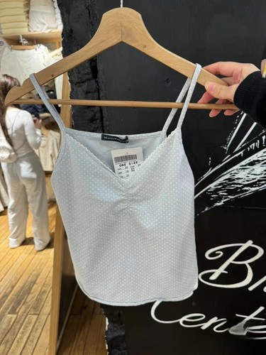 Brandy girl bm蓝色波点花边V领小吊带背心女修身内搭外穿上衣新 - 图0