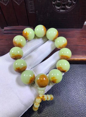 天然析木河磨玉手链圆珠手串和田玉东北籽料男士手串大珠子145克