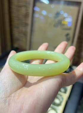 析木黄绿河磨玉手镯口径58条宽12.7*9.6精品原生态精致性价比高