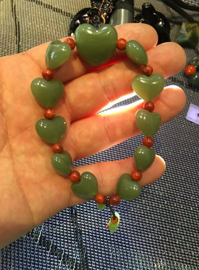 和田玉析木黄绿河磨玉手链手串珠子玉净没有结构送女友送朋友礼物